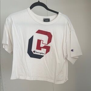 Champion White Crop Top with Red and Black Logo